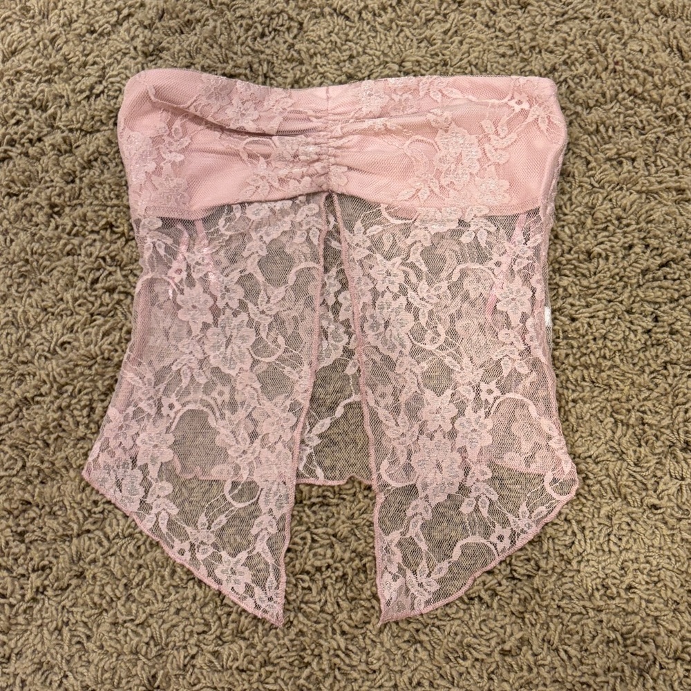 Edikted Twilight Sheer Lace Split Front Top - Picture 2 of 5